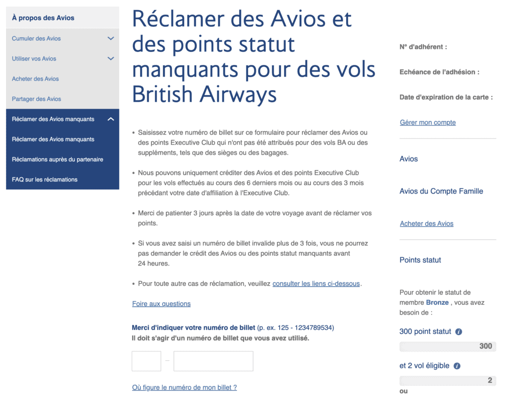 avios miles manquants fr