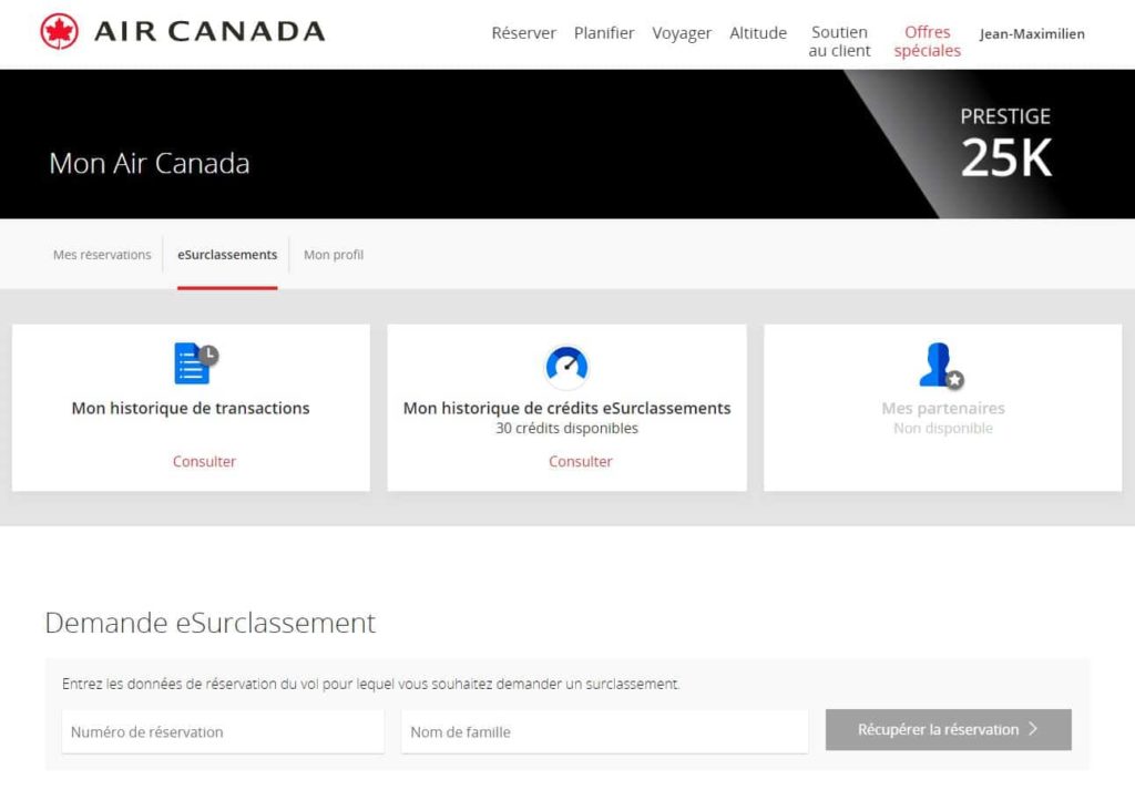 Air Canada Altitude -Tableau de bord eSurclassement