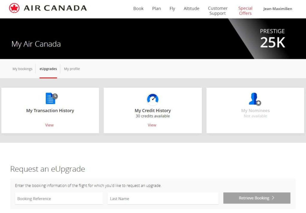 Air Canada Altitude -Tableau de bord eSurclassement