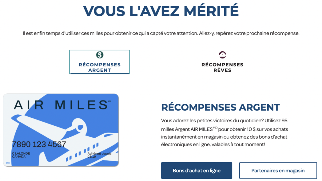 Air Miles Récompenses Argent