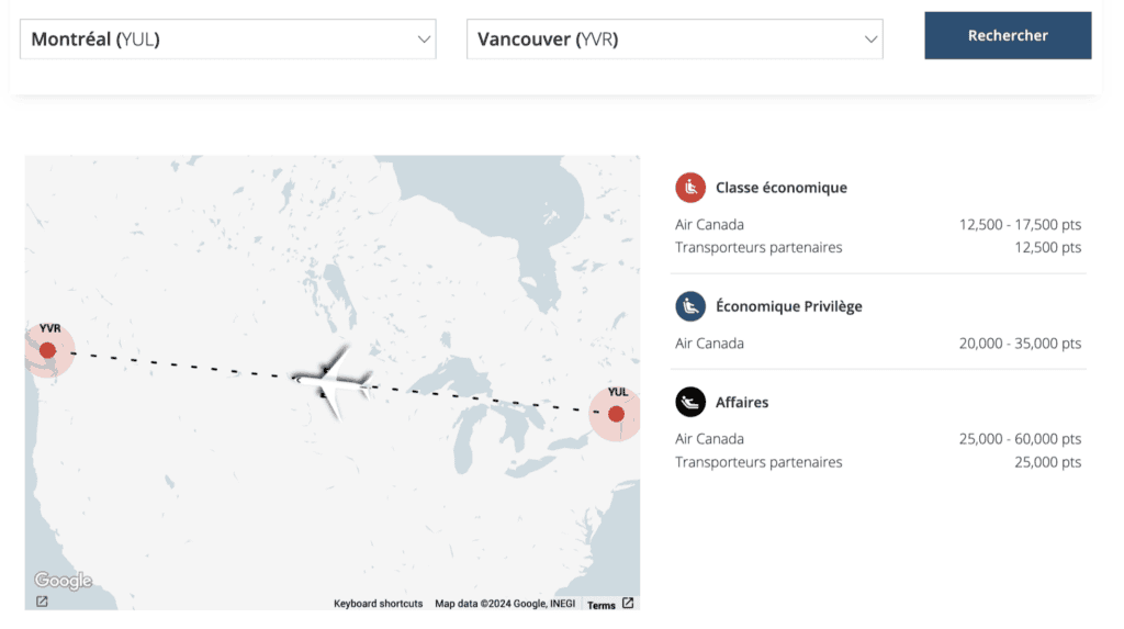FR aeroplan points montreal vancouver