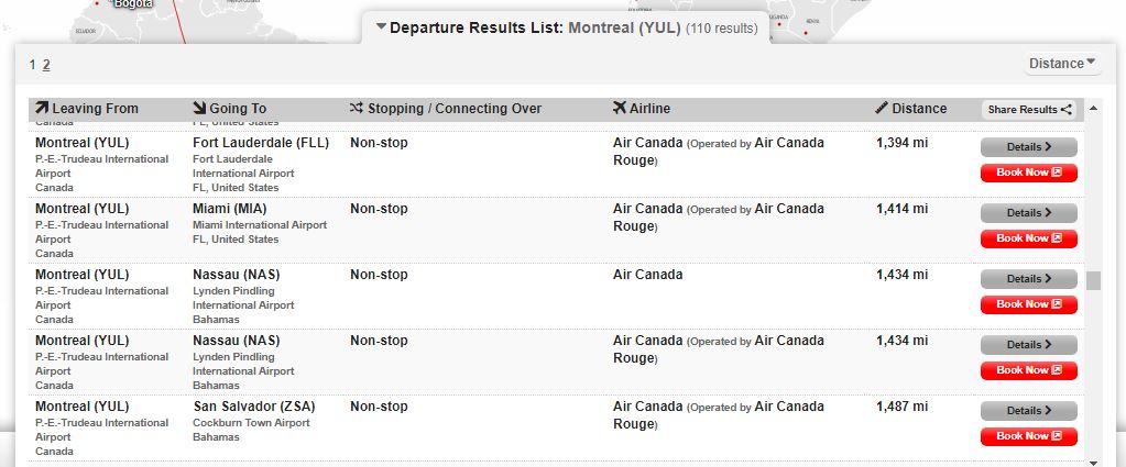Carte Vols Ac Yul Nas