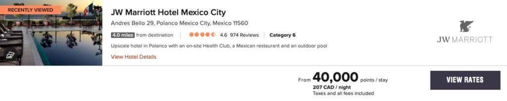 tarif jw marriott mexico city