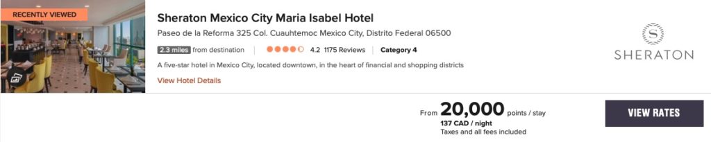 tarif sheraton mexico city