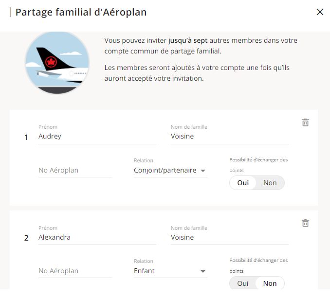 Aeroplan Tableau De Bord Partage Familial Inscription Fr