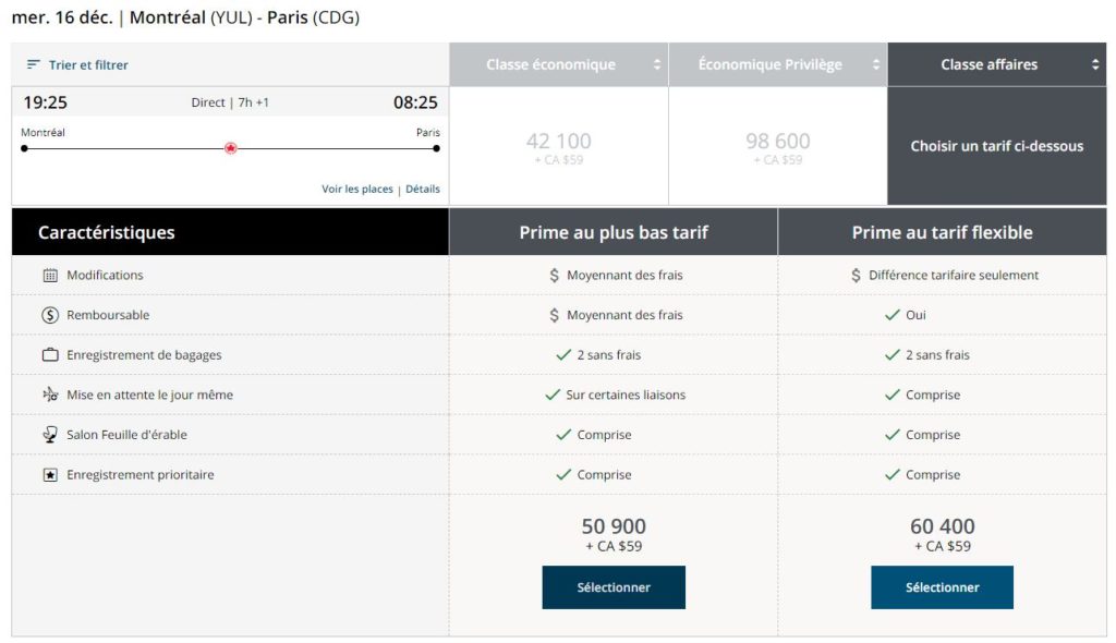 Nouveau Aeroplan Yul Cdg Affaires