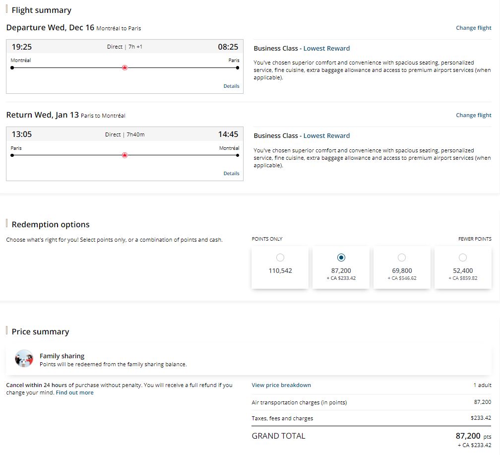 New Aeroplan Yul Cdg Business One Way Return Price