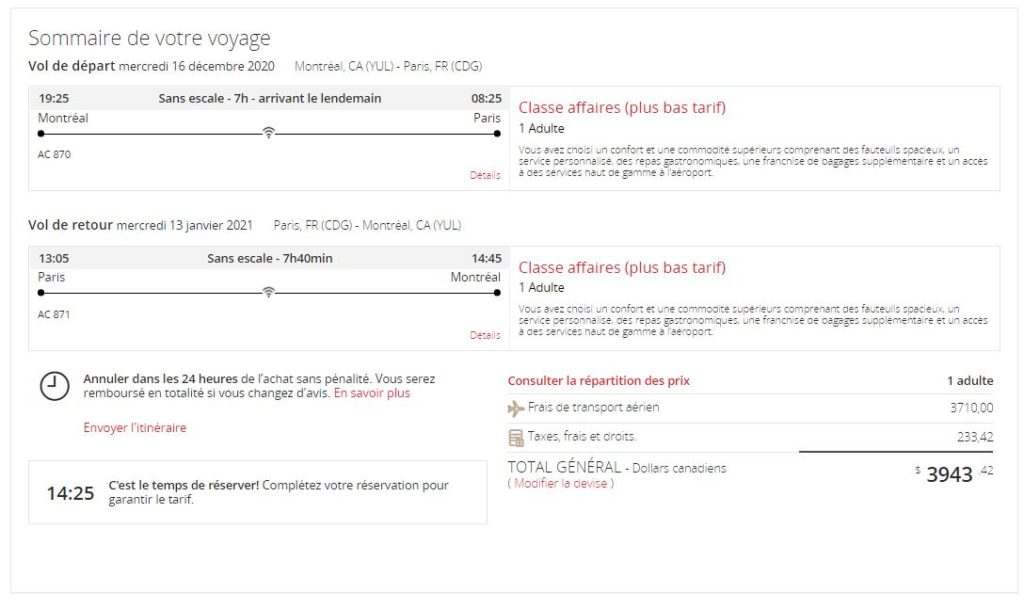New Aeroplan Yul Cdg Business Silver