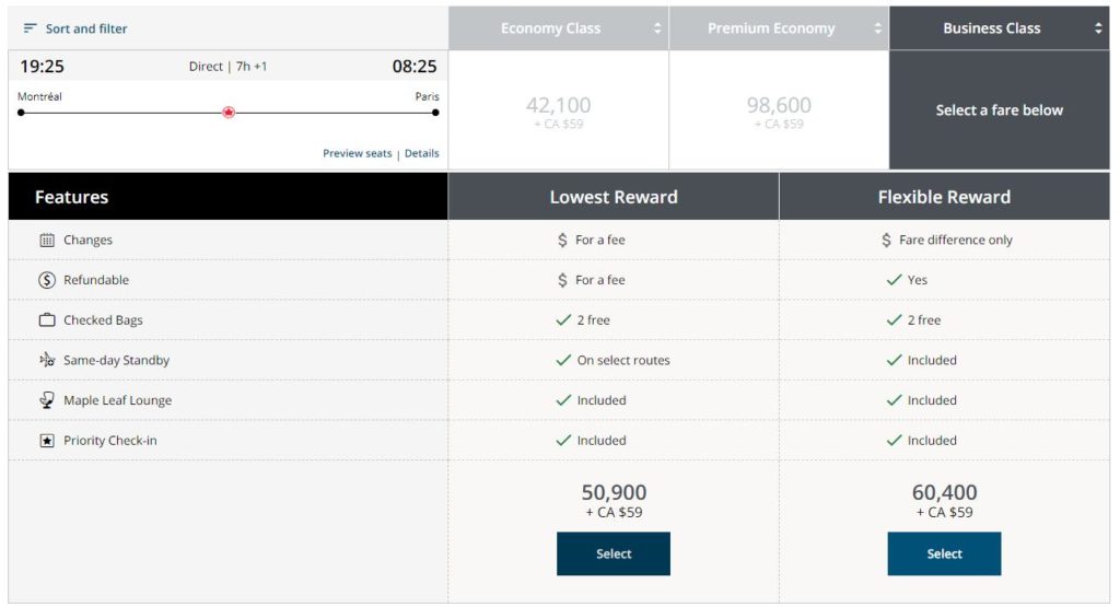 New Aeroplan Yul Cdg Business