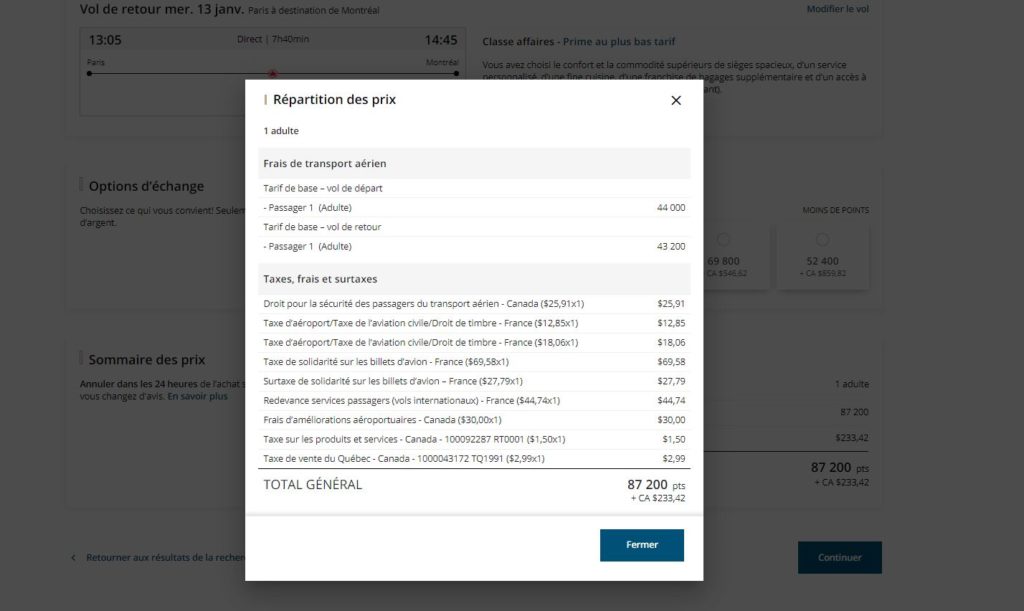 Nouveau Aeroplan Yul Cdg Affaires Repartition Prix