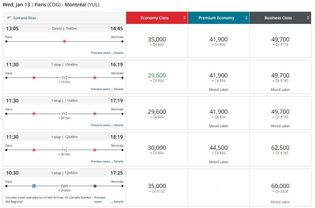 New Aeroplan Yul Cdg Options Back