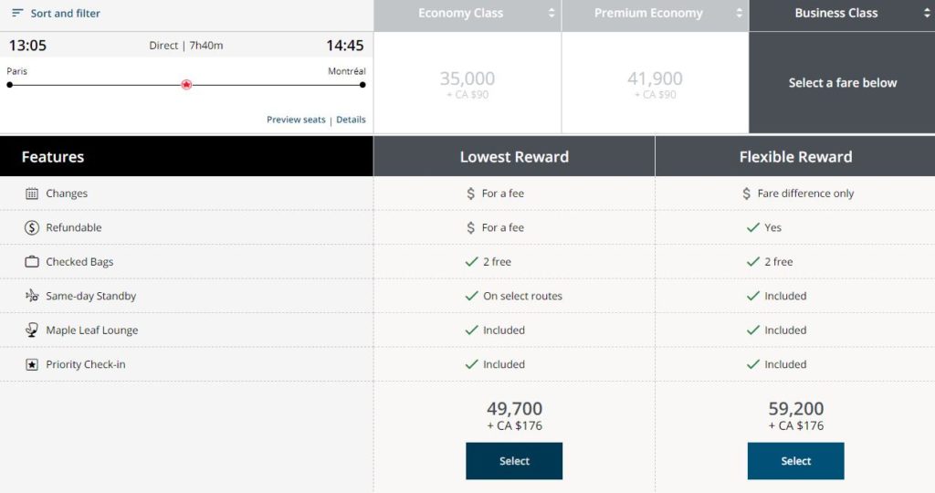 New Aeroplan Yul Cdg Business Back