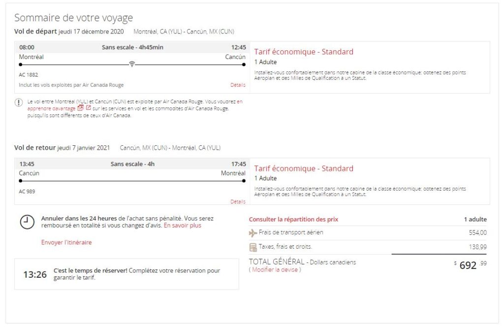 New Aeroplan Yul Cun Eco Round trip Silver