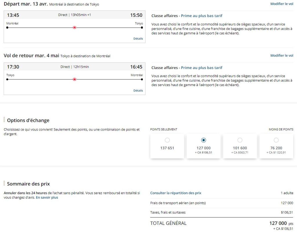 New Aeroplan Yul Nrt Business One-Way Return 1