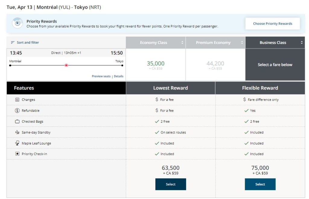 New Aeroplan Yul Nrt Business