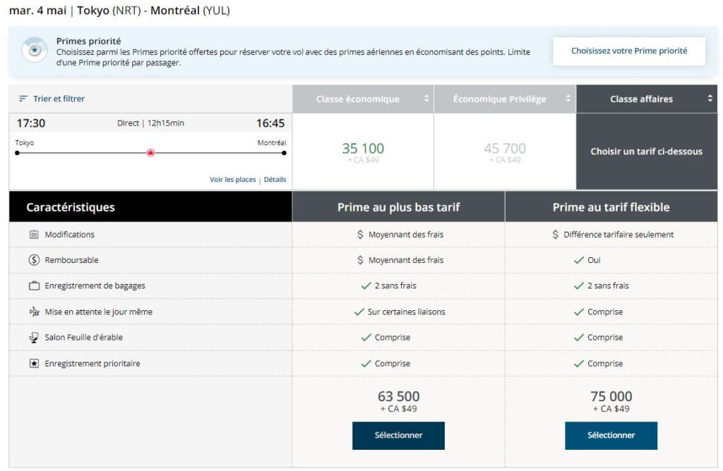 Nouveau Aeroplan Yul Nrt Affaires Retour