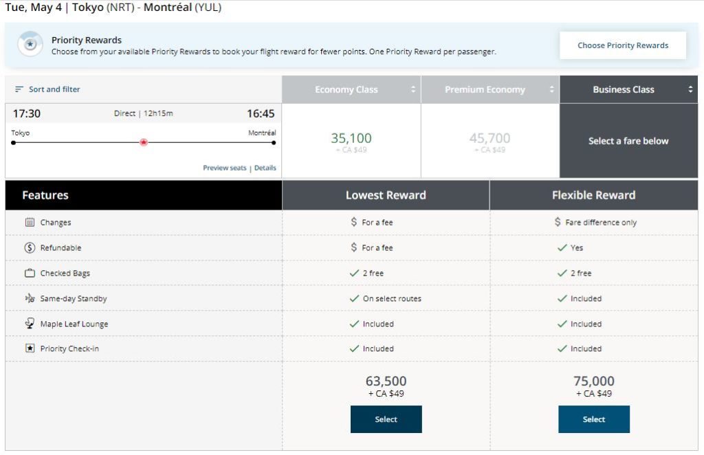 New Aeroplan Yul Nrt Business Back