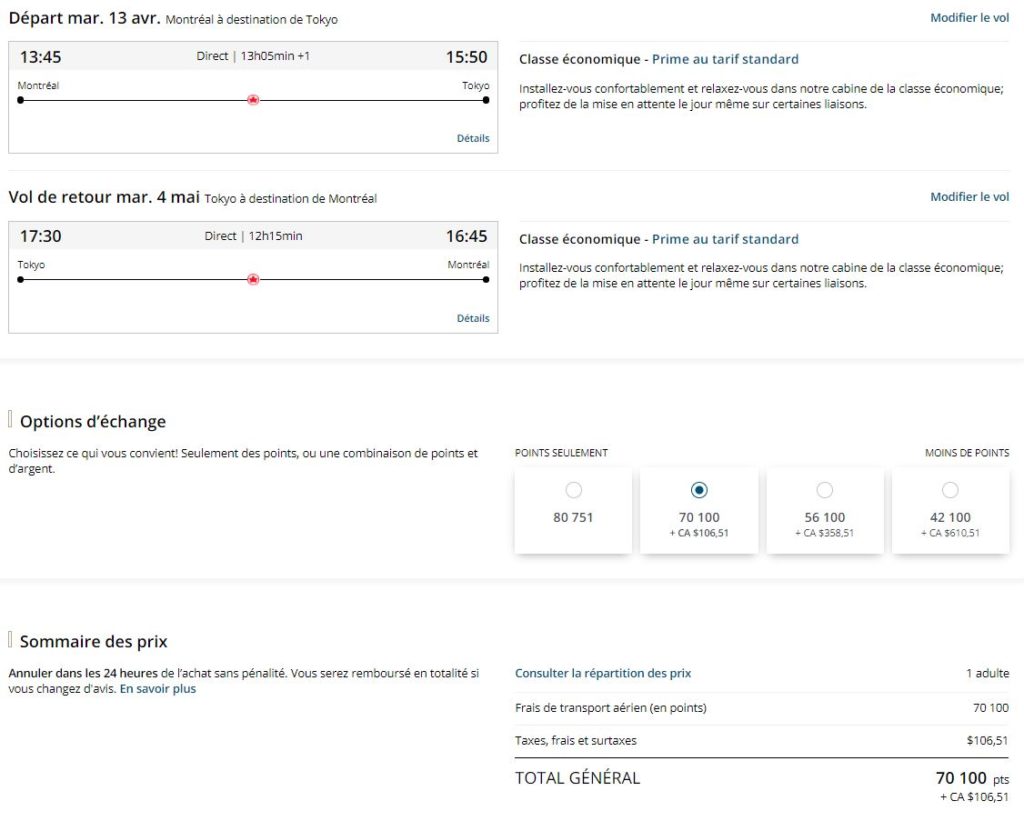 Nouveau Aeroplan Yul Nrt Eco Aller Retour