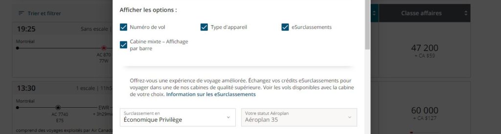 Options Aeroplan Fr
