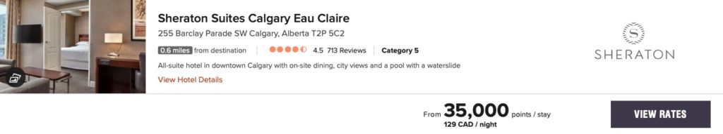 Sheraton Suites Calgary Eau Claire Tarif