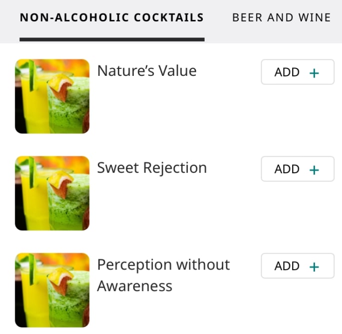 Westjet Elevation Lounge Mocktails