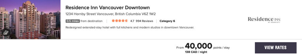 Tarif Residence Inn Vancouver