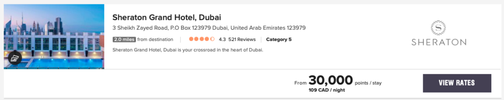 Tarif Sheraton Dubai