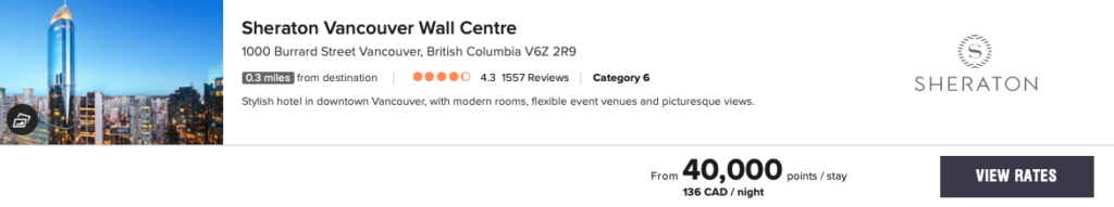 Sheraton Vancouver Wall Centre Fare