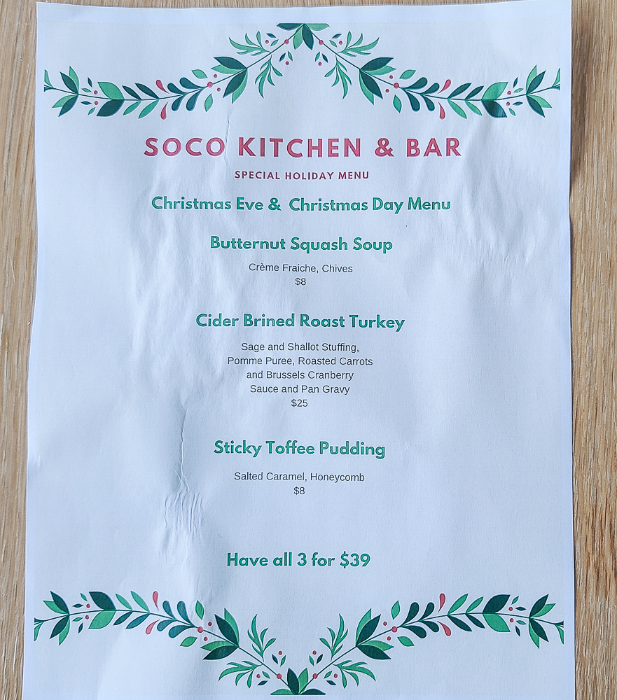 Menu Noel Soco Kitchen