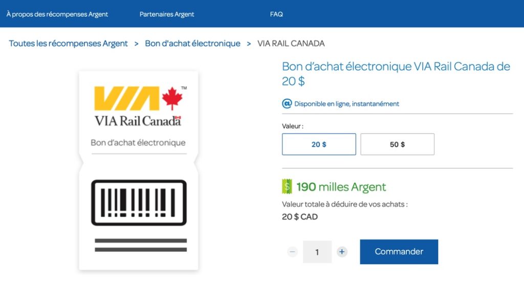 Bon d'achat électronique Via Rail