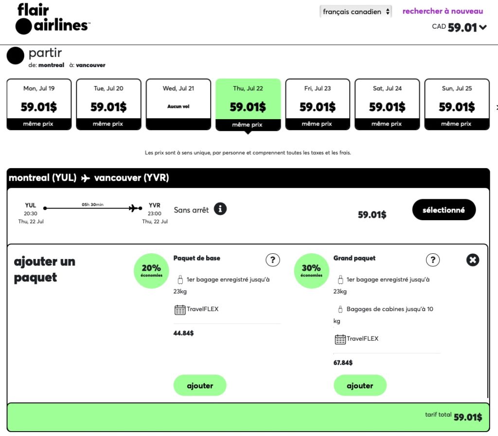 Flair Airlines Tarifs Fr