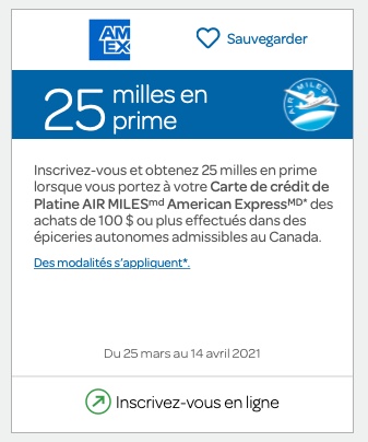 Offre Amex Air Miles Fr