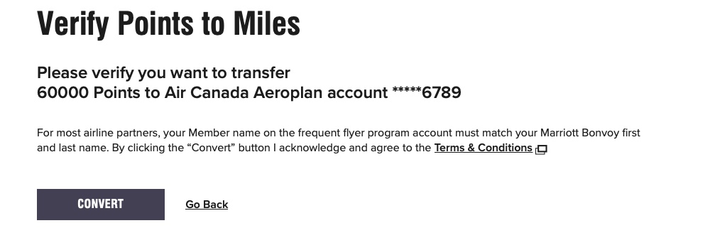 Transfer Marriott Bonvoy Points Aeroplan Confirmation En