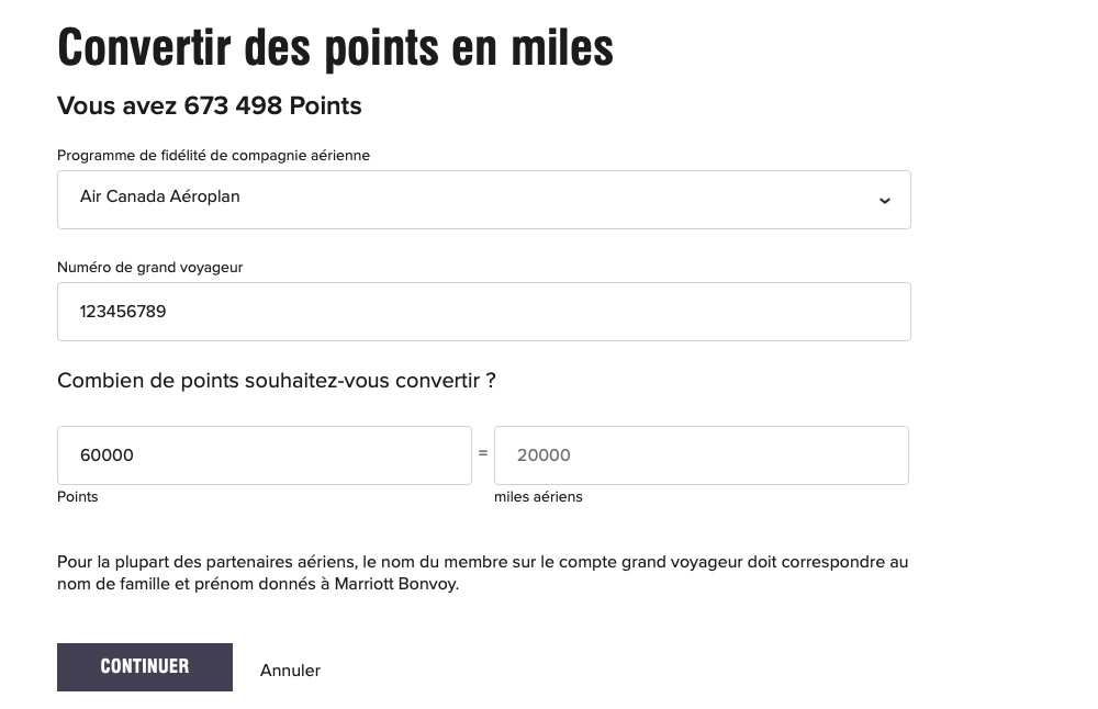Transfer Marriott Bonvoy Points Aeroplan Fr