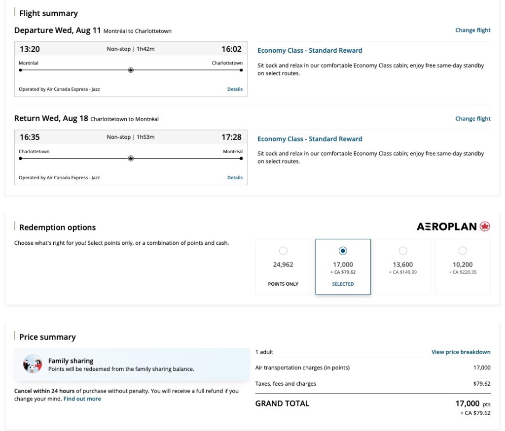 Aeroplan Yul Charlottetown En