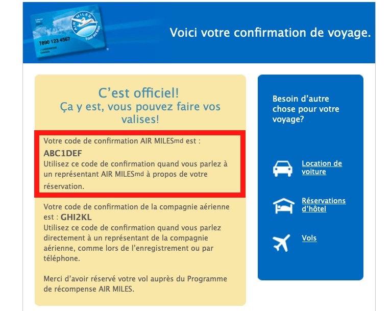 Air Miles Covid Confirmation Code
