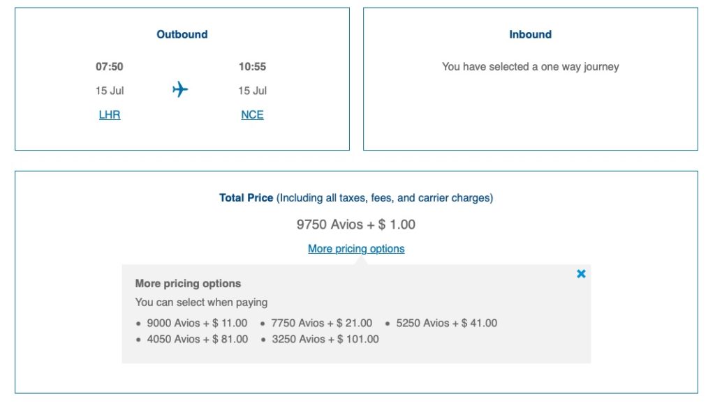 British Airways Tarif Avios