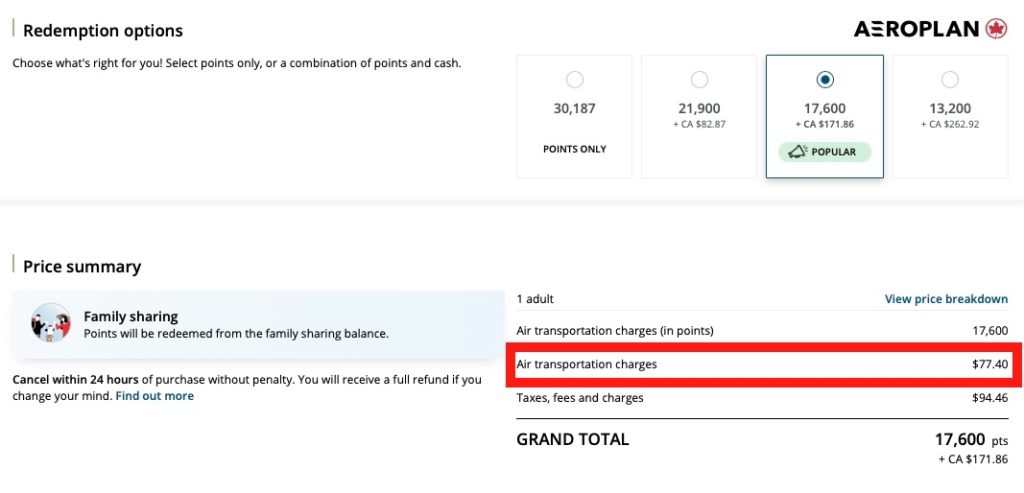 Change Aeroplan Reservation Details En