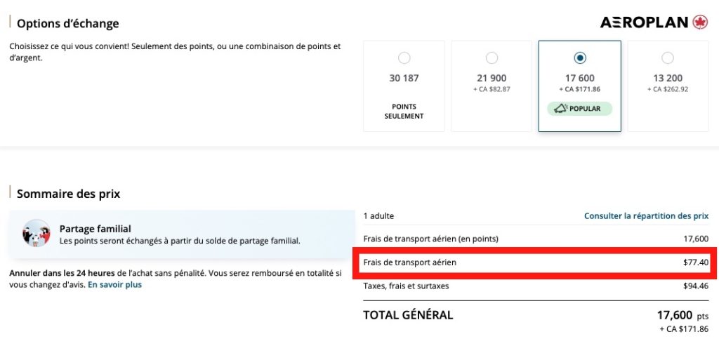 Changement Aeroplan Reservation Details Fr