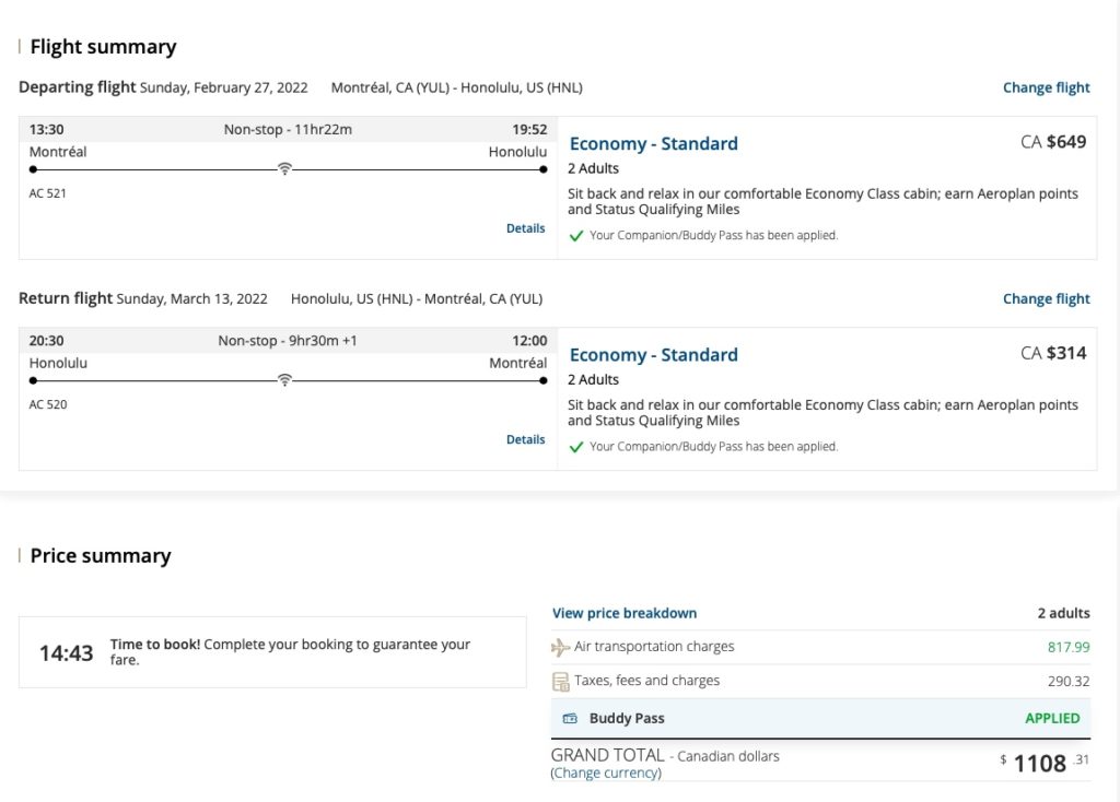 Montreal Honolulu Buddy Pass En