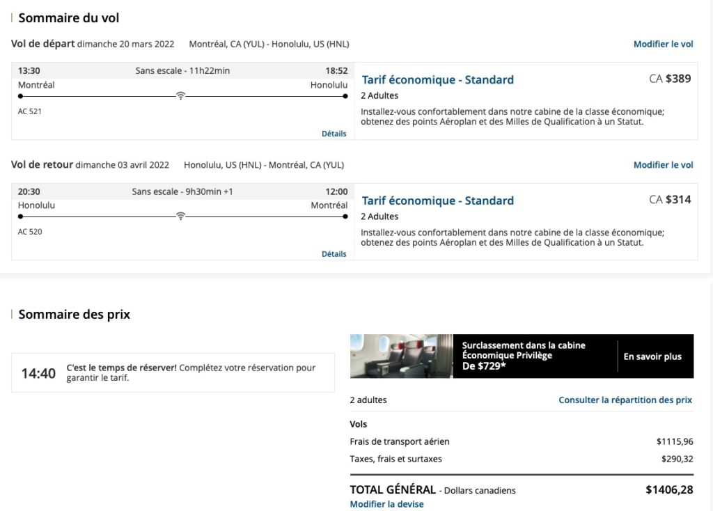 Montreal Honolulu Tarif Payant Basse Fr