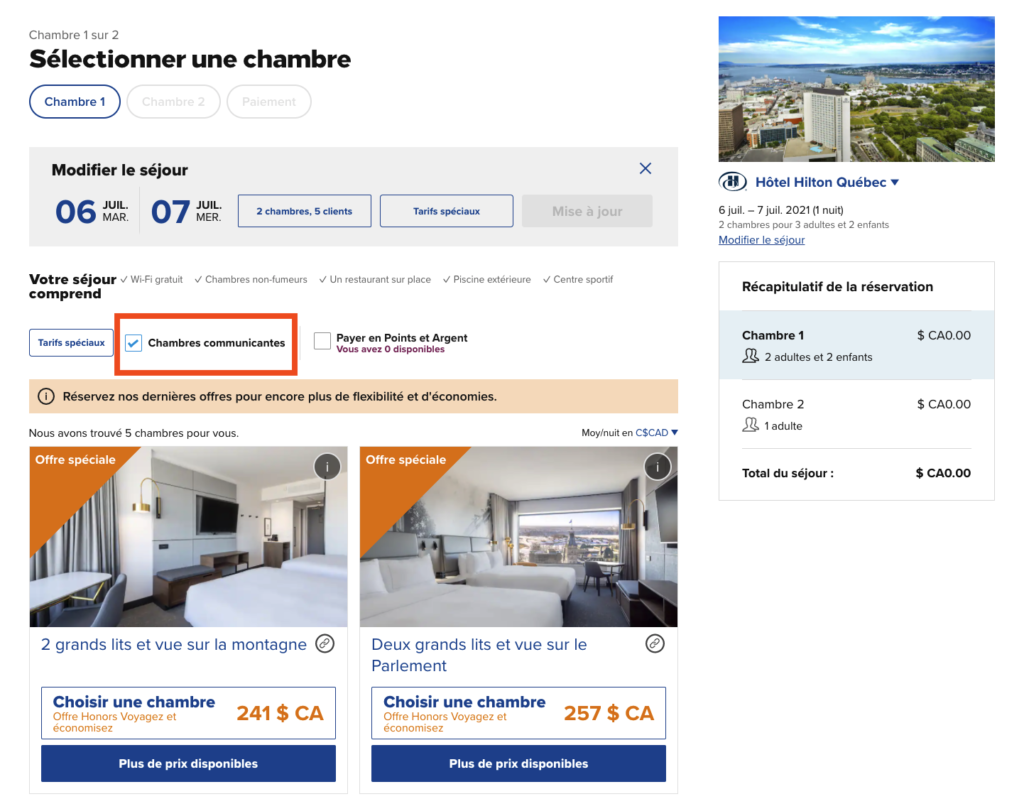 Hilton Chambre Communicante