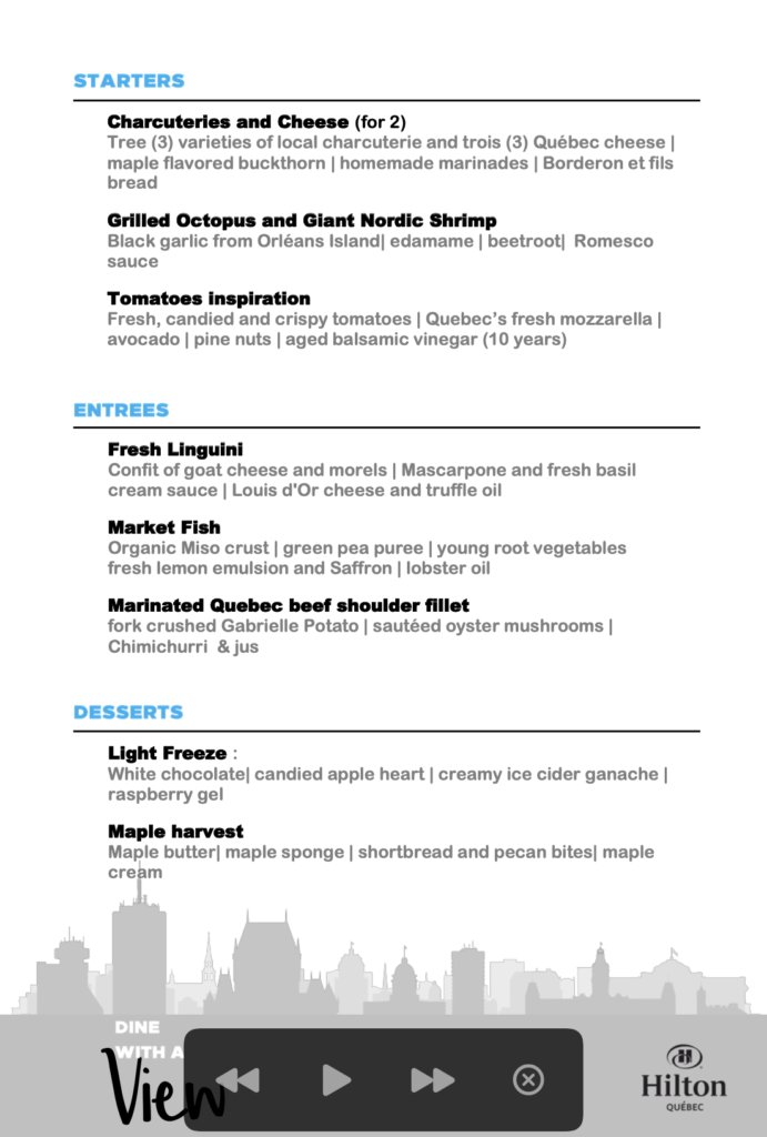 Menu Hilton Quebec Eng