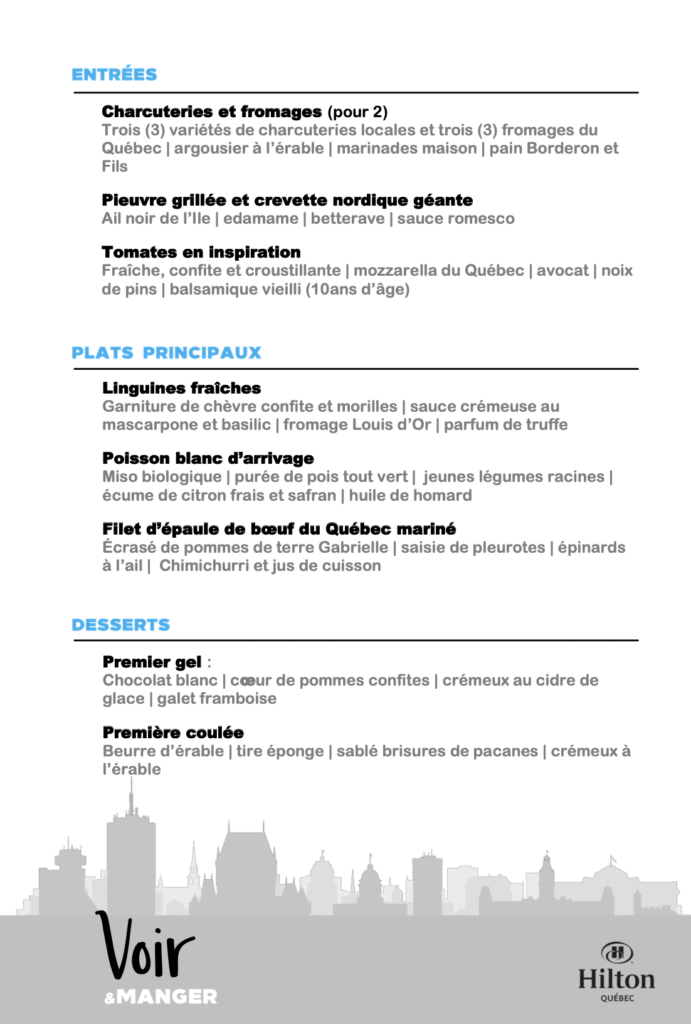 Menu Hilton Quebec Fr