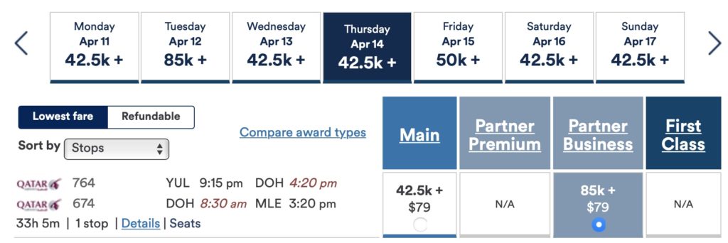 montreal doha maldives alaska miles