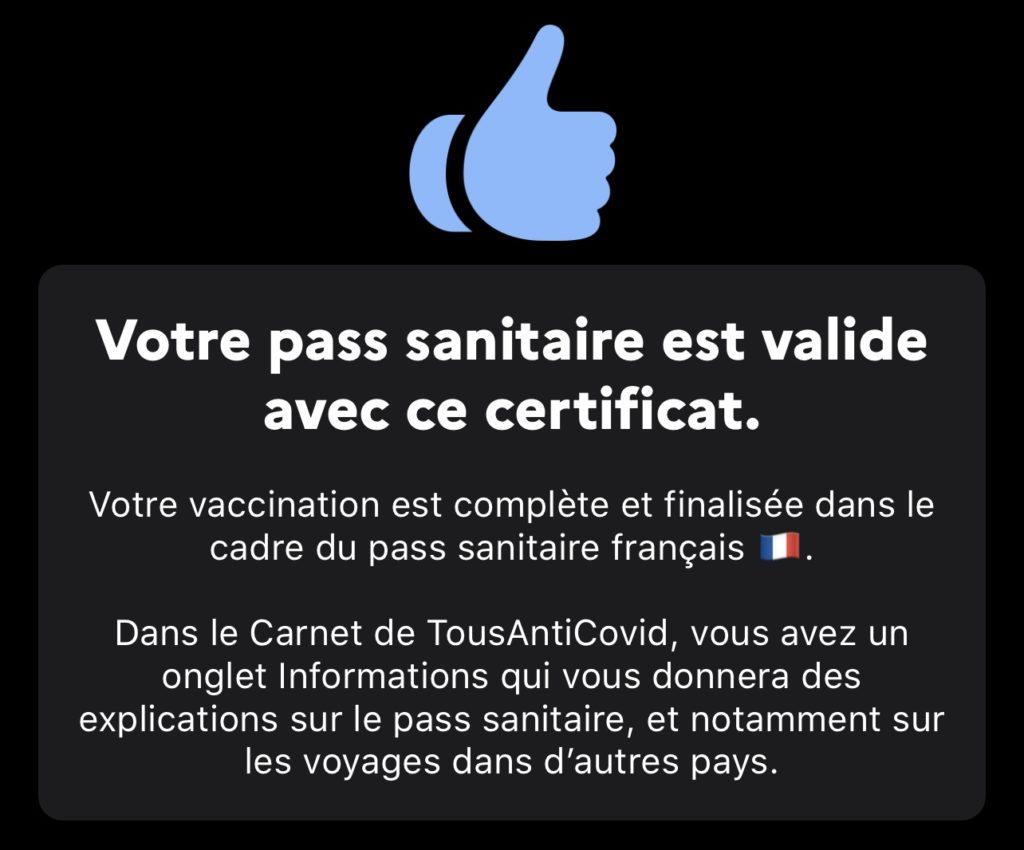 pass sanitaire francais valide