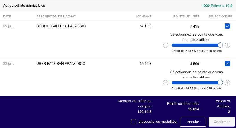 utilisation points cobalt taux max