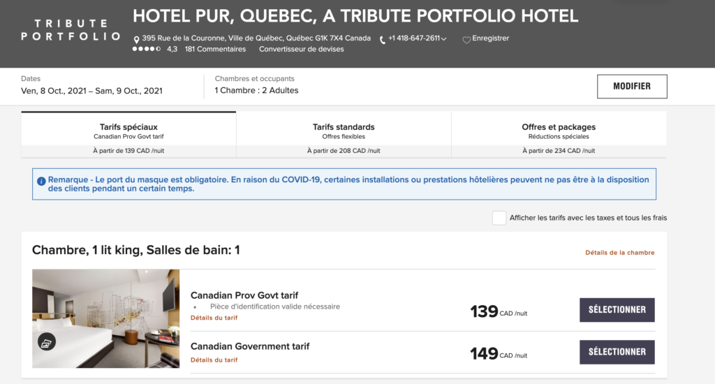 Tarif prov pur québec