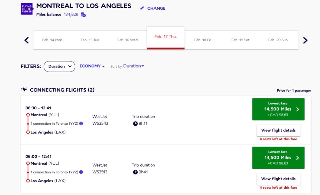 af flying blue yul lax westjet en