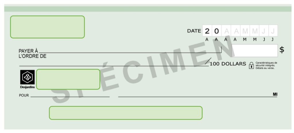 Spécimen de chèque Desjardins